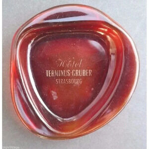 Vintage Glass Red Terminus - Gruber Strasbourg Hotel Advertising Ashtray